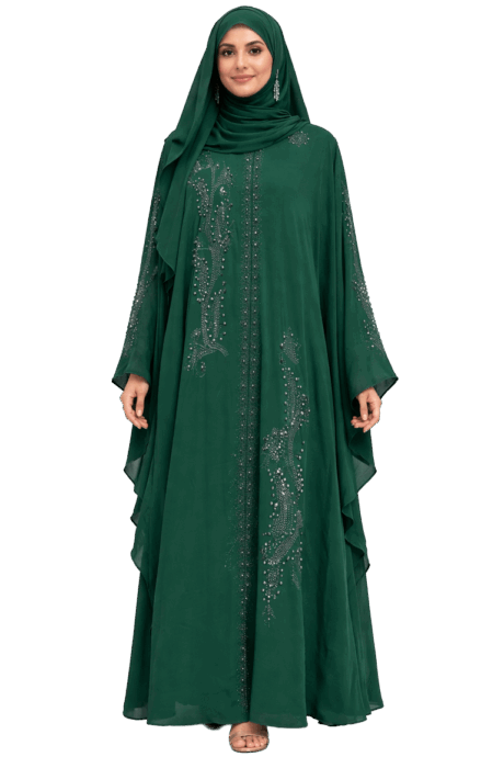 Butterfly Abaya Dark Green with Hijab
