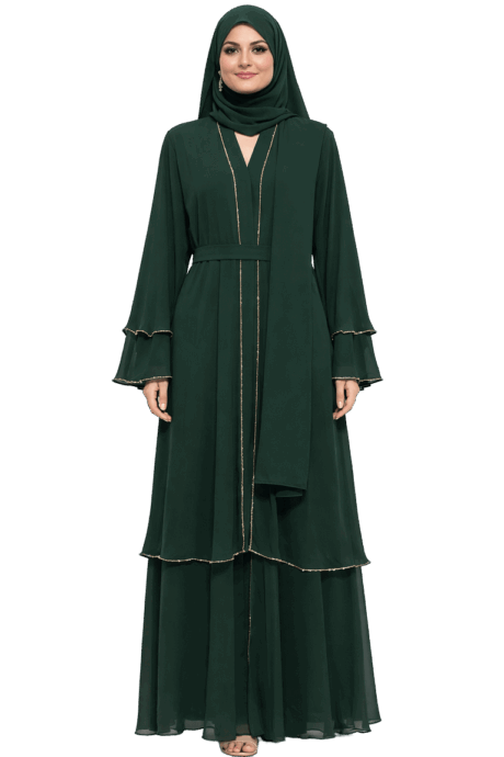 A-lined buttoned Abaya Dark Green