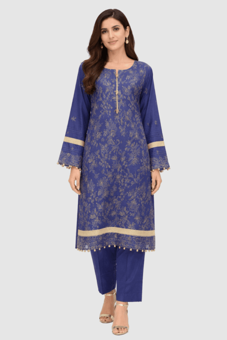 Royal Blue Kurta With Gold Accents
