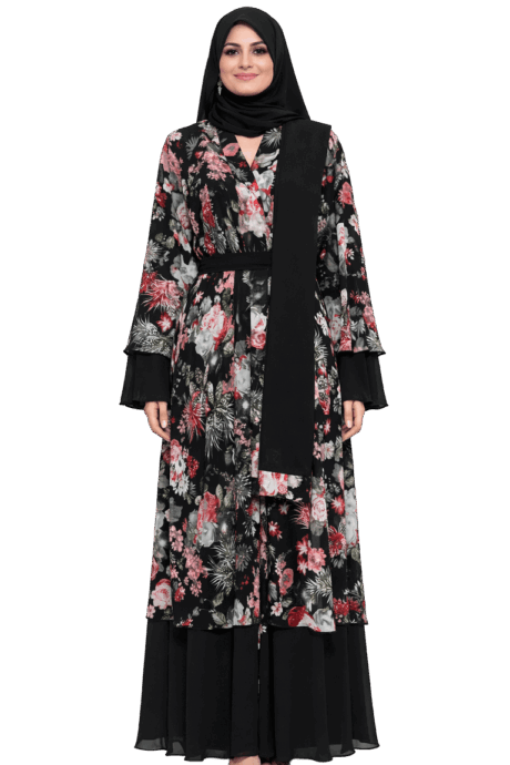 Stylish A-lined buttoned Abaya Floral