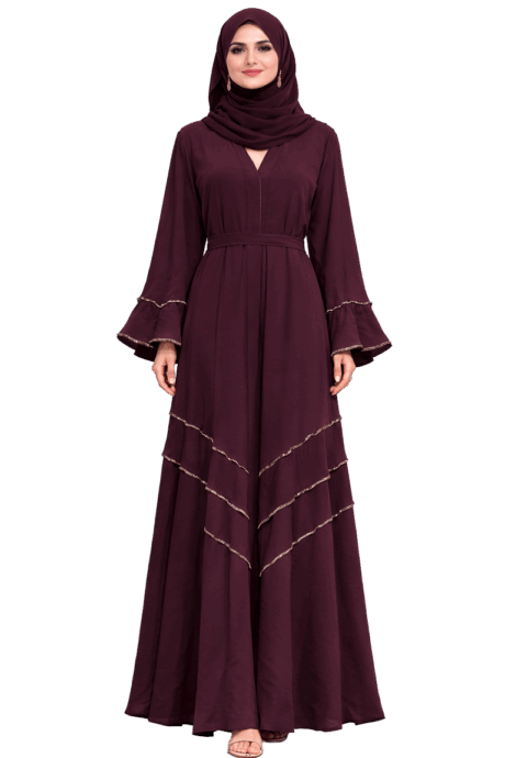 Elegant Maroon Abaya with Belt