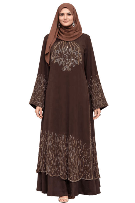 Two-piece Dark Brown Abaya with Hijab