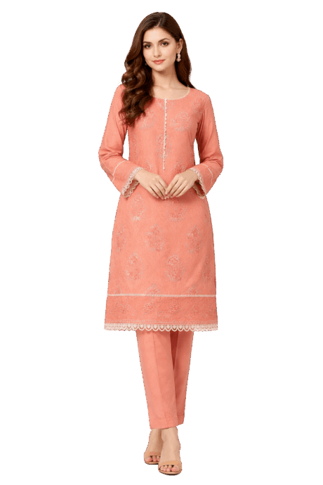 Peach Kurti With Gold Embroidery