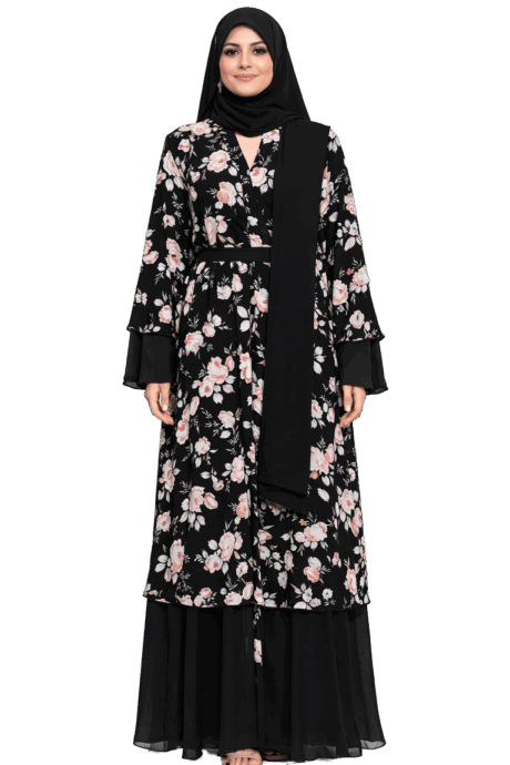 Beautiful A-lined buttoned Abaya Floral