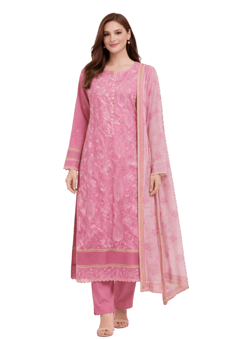 Pink Kurti With Floral Embroidery