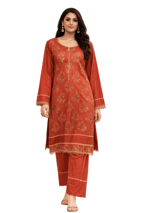 Red Embroidered Kurti & Pant Set