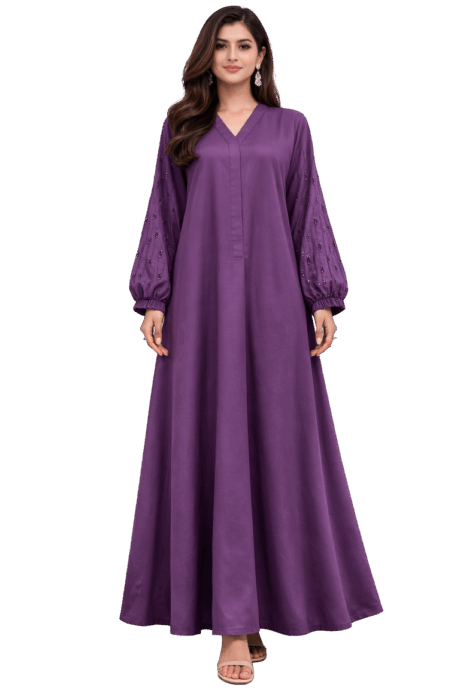 Purple A-lined buttoned Abaya