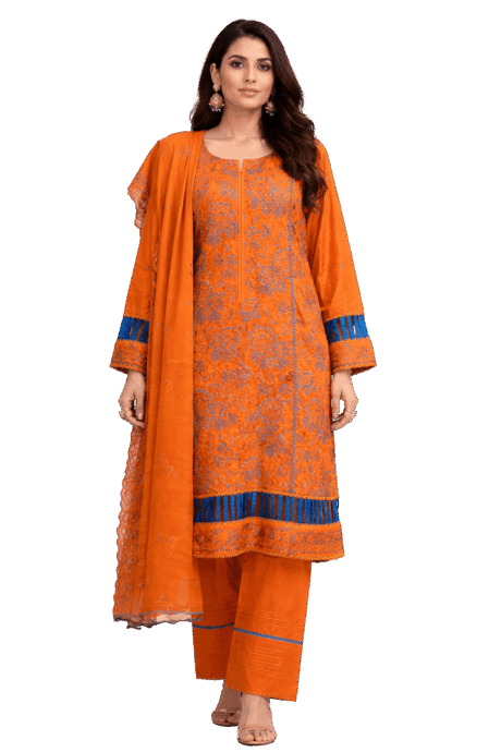 Orange Printed Kurti Pant Set