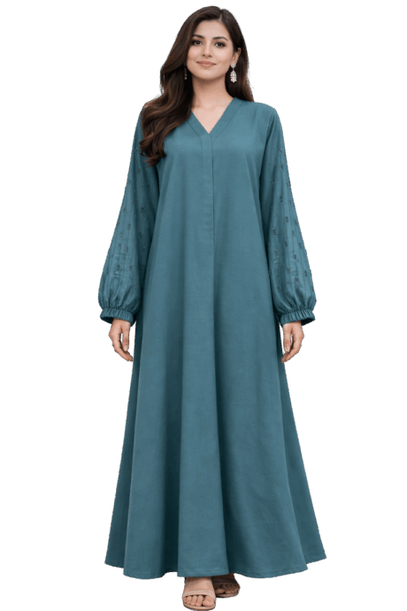 Teal A-lined buttoned Abaya