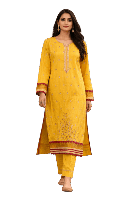 Mustard Yellow Embroidered Kurti Set
