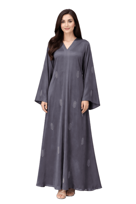Charcoal Grey A-lined buttoned Abaya