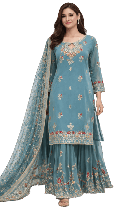 Elegant Turquoise Gharara Set