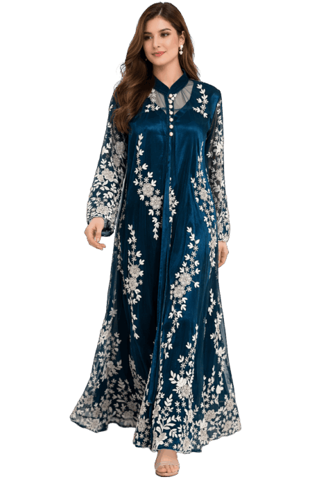 Navy Blue Embroidered Gown
