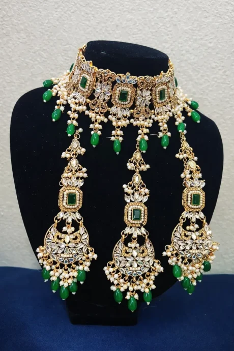 Emerald Pearl Wedding Choker Jewelry Set