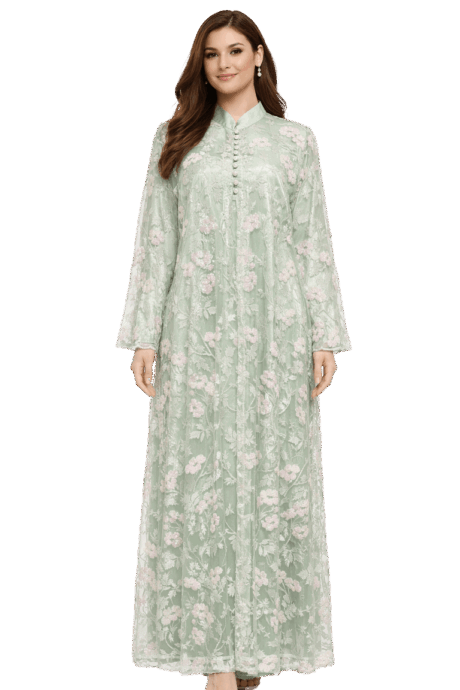 Elegant Gown With Floral Embroidery